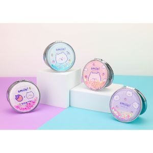 Smile Glitter Foldable Mini Pocket Makeup Mirror Round Portable Mirror Cosmetic Flowing Sparkling Cermin