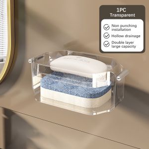 Homenhome Household Wall Mounted Perforated Double-layer Drainage Soap Box with Lid