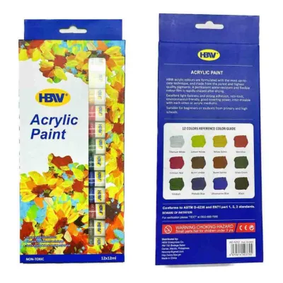 HBW Acrylic Paint 12Colors x 12ml Non Toxic Strong and Briliant Color