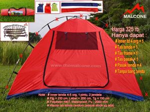 Inner tenda dome 4-5 org (2 pintu 2 Jendela waterproof 190T PU 1500 mm)