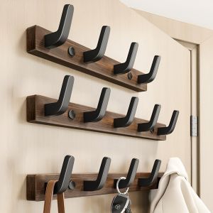 Drill Free Solid Wood Hook Thicken Clothes Door Hook Wall Hanger Storage Rack Bathroom Coat Towel/Heavy Duty / Strong Load-Bearing/Rustproof