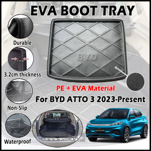 ✨ For BYD Atto 3  2023 - Present EVA Copolymer Car Boot Tray Luggage Cargo Trunk Tray Dulang But Kereta Durable Easy Clean 100% Custom Fit Waterproof Senang Pasang Senang Cuci Kalis Tahan Lama Air 汽车后箱垫