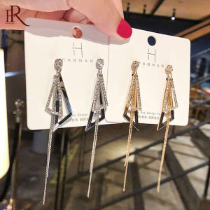 Frascati Korean Personality Fashion Zircon Geometric Triangle Tassel Drop Earrings For Women Girl Bohemia Chain Dangle Earrings Jewelry