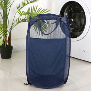 Bluesea ตาข่าย Pop Up ตะกร้าซักผ้าสกปรก Hamper ตะกร้าซักผ้าพับได้พร้อมที่จับทนทานตะกร้าเก็บเสื้อผ้าตะกร้าซักผ้า