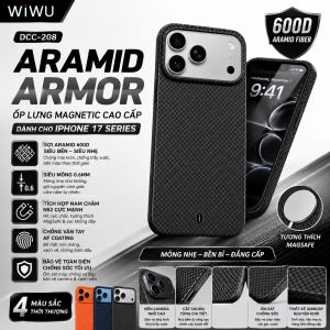Ốp lưng sợi Carbon Aramid Armor 600D Fiber cho iPhone 18 17 Air 16 Pro Max hiệu WIWU DCC-206 Siêu Mỏng Chống Vân Tay AF Viền camera kim loại bảo vệ camera