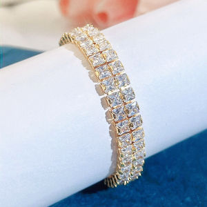 Sequito cao quý trang sức nữ mạ vàng trắng đầy đủ Inlay Vuông cắt aaaaa Bling Zircon lập phương Vòng tay hạt charm bữa tiệc đêm phụ kiện quần áo B235