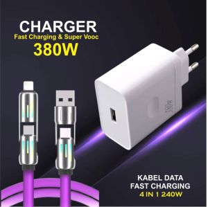 Charger 380W Batok Reno 8 + Kabel Data Fast Charging 4IN1 RGB 380W Multiple Charge Best Quality