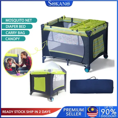 Sokano Foldable Baby Cot Playpen 5 in 1 (Free Mosquito Net) Baby Cot Baby Cradle Baby Bed