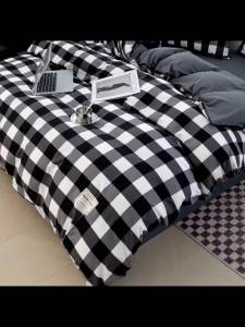 Thickened Skin-Friendly Ultra Soft Washed Cotton Four-Piece Set ins Simple Plaid Bed Sheet and Duvet Cover Student Dormitory Three-Piece Set 4LZD