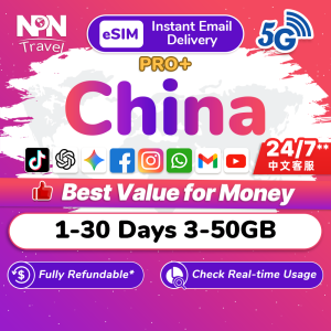 China eSIM Pro+ 1-30Days 500MB-20GB 5G/4G Data | Instant 24h Email Delivery | High Speed China Travel Data SIM Card with VPN