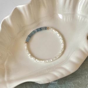 Gentle Imitation Aquamarine Butterfly Shell Beaded Bracelet For Women Trendy Link Bangle Jewelry Accessory Party Daily Wear Gift h2610
