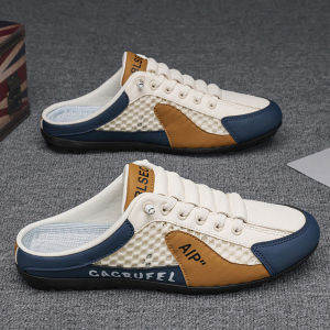Summer Breathable Lightweight Cozy Lazy Flat Half -Slipper Mesh Upper Non-Slip Slip on For Men
