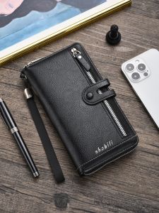 AE New long mens wallet with multiple card slots casual zipper wallet large-capacity clutch bag for young people coin purse