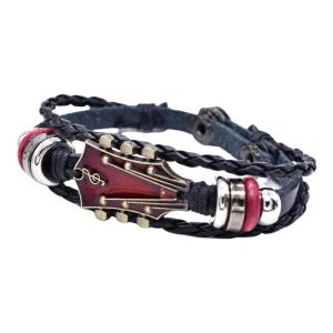 Retro Faux Leather Punk Guitar Bracelet Adjustable Braided Wristband Hand Woven Wrist Jewelry for Music Enthusiasts