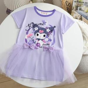 Anime Sanrio Cinnamoroll Children Dress Kuromi My Melody Girls Princess Skirt Sweet Mesh Skirt Suit Wholesale Children Gifts