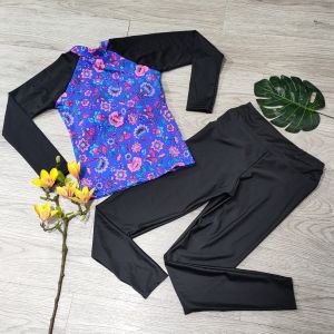 Bikini đồ bơi nữ đi biển 2 mảnh áo dài tay kín đáo kèm mút mỏng quần dài chất liệu thun lạnh BINSPORTS BHV206