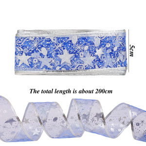 ริบบิ้นไฟคริสต์มาสแวววาวยาว2ม. ริ้บบิ้นพิมพ์ลายโบว์ห่อช่อดอกไม้ของขวัญแบบ DIY สำหรับประดับต้นคริสต์มาสการตกแต่งงานปาร์ตี้ภายในบ้าน