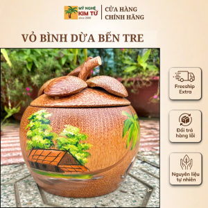 [TẶNG KÈM ẤM] Bình Ủ Ấm Trà Gỗ Dừa Giữ Nhiệt Cao Cấp Trang Trí & Quà Tặng Sang Trọng Mẫu Măng Cụt Tre 1000ml - KIM TỨ