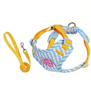 PETPARADIS Adjustable Cat Harness Leash Set Cherry Print Striped Puppy Chest Strap Cute Style Prevent Breaking Free Pet Vest Harness Small Medium Breeds
