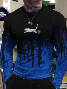 Gradient Mens Long Sleeve Casual Sporty 3D Print Vintage Long Sleeve for Men Tee Crew Neck Geometric Pattern Mens T-Shirts