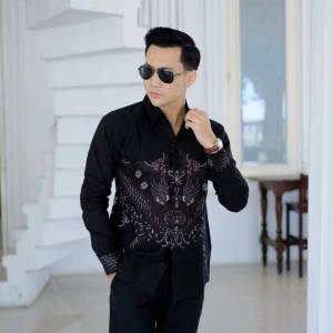 KEMEJA BAJU BATIK PRIA LENGAN PANJANG NEW MOTIF BOLA SENO BIRU