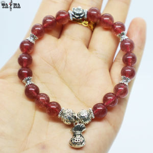 [XẢ KHO GIẢM SÂU] Vòng tay đá thạch anh dâu tây đỏ 8mm 5A mix charm bạc 925 cao cấp