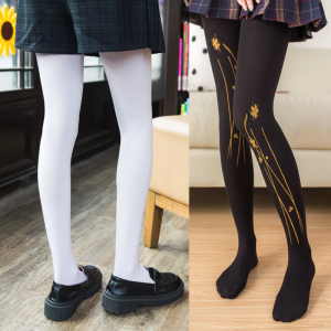 ถุงน่องยืดได้สำหรับผู้หญิงชุดชั้นในรัดรูปเอวสูงถุงน่องทึบ120D ลายดอกไม้สีทองมีถุงน่องตาข่ายเซ็กซี่สูง