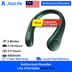JISULIFE New Upgraded 5 Speed Life 3 Portable Neck Fan Bladeless Fan 4000 mAh Rechargeable USB Desk Fan 3 Speeds For Camping Hiking Travel Picnic Jogging Outdoor Activity Badminton Court Concert FA14