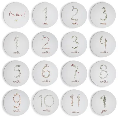 Mushie Baby Milestone Cards - 16 Unique Double-Sided 11.4 x 11.4cm Cards for 0 to 12M Babies Infant