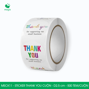 MSCK11 - D2.5 cm - 1 Cuộn 500 sticker thank you tròn nhãn dán thank you tem dán cảm ơn