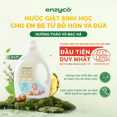 Nước Giặt Cho Bé Sinh Học ENZYCO Từ Bồ Hòn Và Dứa Đạt Chứng Nhận ECODETERGENT-ECOCERT 2000ml Làm Mềm Vải An Toàn Cho Dạ Nhạy Cảm
