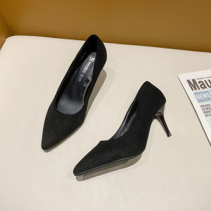 [Free Shipping] New Women’S High-Heeled Shoes Featuring A Suede Finish Fashionable Design Versatile Style And Suitable For Autumn Wear.Korean-Style Evening Shoes With A Slim Heel And Pointed Toe