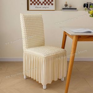 3D Textured Elastic Skirt Edge Dining Chair Cover Stretchable for Wedding Home Decor Washable Good Quality