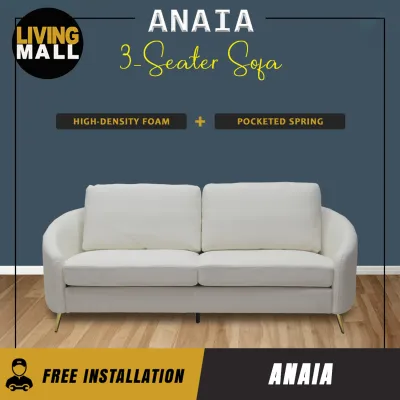Living Mall Anaia 3-Seater Sofa Pocketed Spring Tech Fabric Ivory and Brownish Grey Colour