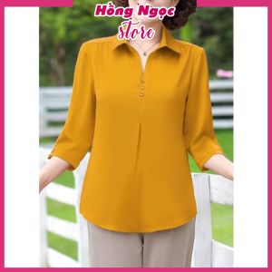 Áo sơ mi nữ trung niên cao cấp tặng mẹ form rộng tay lỡ cổ sơ mi cách điệu chất Lụa mềm mịn thoáng mát sang trọng Hồng Ngọc SMH.59