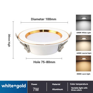 3 Color LED Downlight Recessed Pin Lights Panel Ceiling Light(7W)