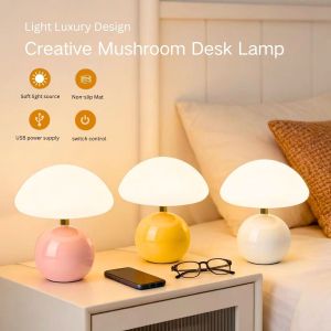 Adjustable Dimmable Mushroom LED Desk Lamp USB-Powered Bedroom & Living Room Table Lamp Modern Minimalist Home Desktop Lightin