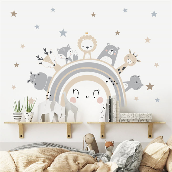 Cute Animals Rainbow Wall Sticker for Kid Removable Hippo Lion Fox ...