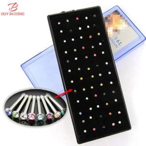 60PC Set Fashion Crystal Nose Ring Stainless Steel Multicolor Bend Nose Stud for Women Aro Nariz Anneau Nez Piercing