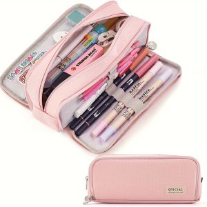 Pink girl-style pencil case with multiple layers and large capacity sturdy and durable. Perfect partner for stationery storage