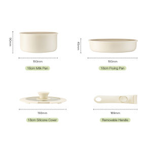 Redchef Non-Stick Ceramic Rock Cookware Set with Removable Handles 4 Pieces Non-Stick Pans PFAS & PTFE & PFOA Free Compatible with All Stovetops