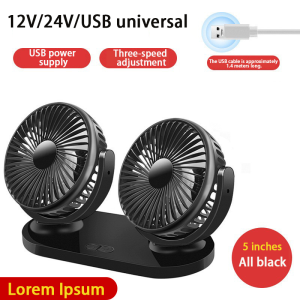 General USB Fan 5V Double Headed 360 Degree Rotation for Car Back Seat Silent Foldable Mini Car Fan
