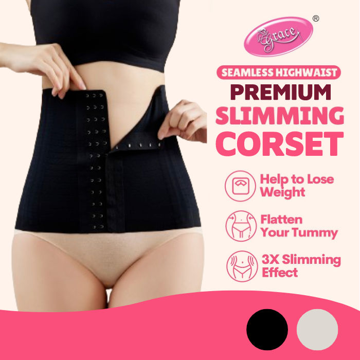 Grace Slimming Premium Corset Slimming Shaper Belt Postpartum Lose Weight  Body Shaping Beautywear- Black/Beige