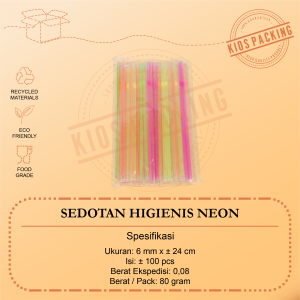 Sedotan Flexible Higienis Neon / Sedotan Higienis 6mm Neon Isi 100pcs / Sedotan Steril Bengkok Warna Neon / Sedotan Flexible Isi 100pcs