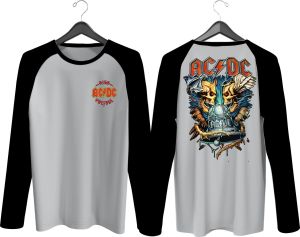 KAOS RAGLAN PRIA WARNA SABLON ACDC \ KAOS RAGLAN PRIA LENGAN PANJANG ATASAN PRIA / KAOS MURAH / KAOS DISTRO / KAOS SIMPLE / T-SHIRT PRIA