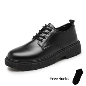 【Local Shipping】Leather Shoes For Men Korean Fashion School Black Formal Work Shoes Business British Style Casual Loafers Black Leather Shoes