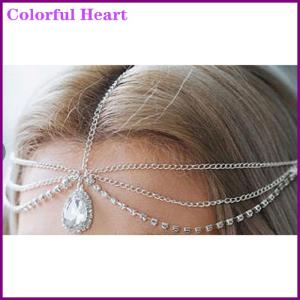 Colorful Heart Forehead Necklace Women Tassel Hair Chain Tiara Water Drop Hair