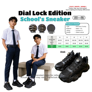 School Shoes Dial Lock Edition Black | Kasut Sekolah Lelaki | Chunky Sneaker Anti Slip | Size 38-40