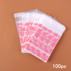 YESPERY 100Pcs/Pack Cherry Blossom Pattern Transparent Self sealing Sealed Bag Mid Autumn Festival Cake Packaging Bag Candy Cookie Bag Multi Size