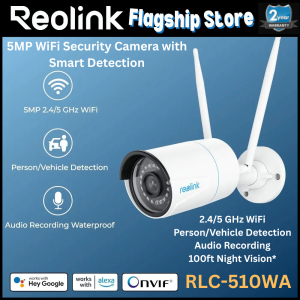 Reolink RLC-510WA 5MP Dual-Band WiFi Security Camera | Fixed Lens Bullet CCTV | AI Person Vehicle Detection | Wired Plug-in 24/7 Continuous Recording Outdoor Cam Official Malaysia
